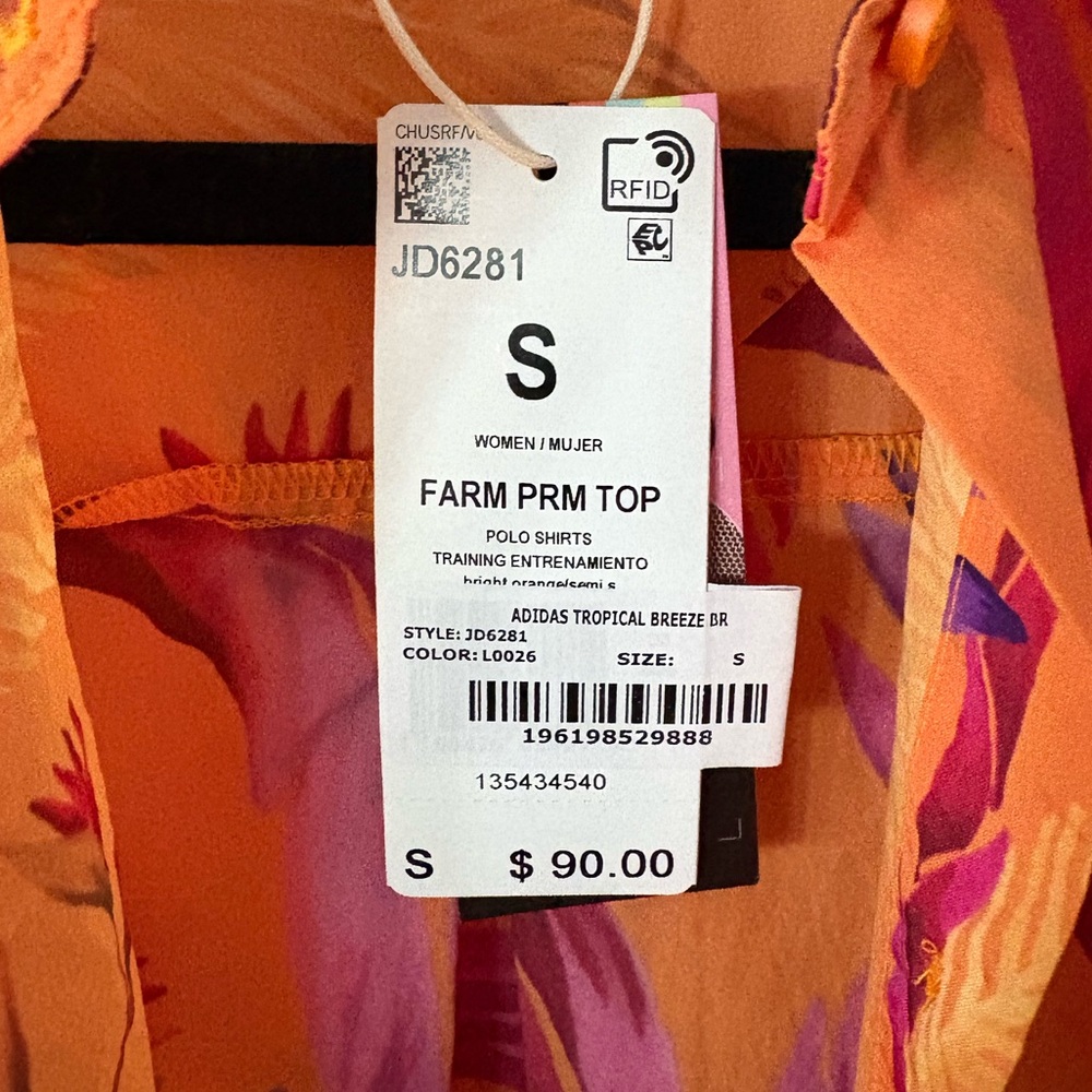Farm Rio x Adidas Unisex/women’s Orange Floral Shirt size S - Picture 5 of 8
